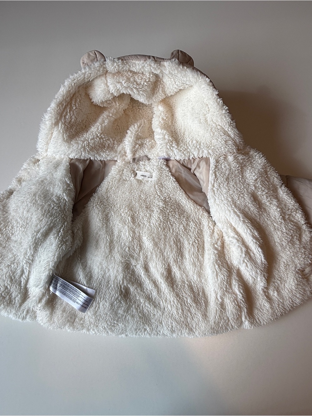 MANGO Baby Puffer Tan Hooded Jacket with Sherpa Lining - 3-6 months - Picture 4 of 7